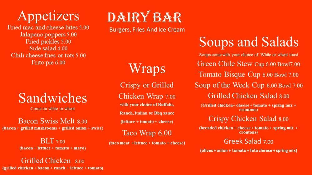 Menu At Dairy Bar Red River