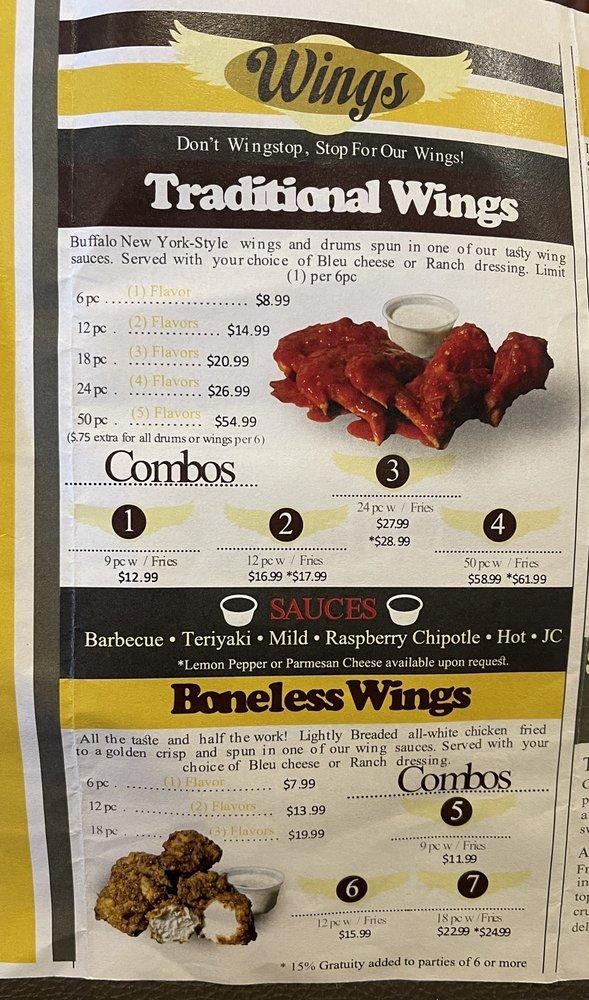 Menu at JC Wing Company restaurant, La Feria