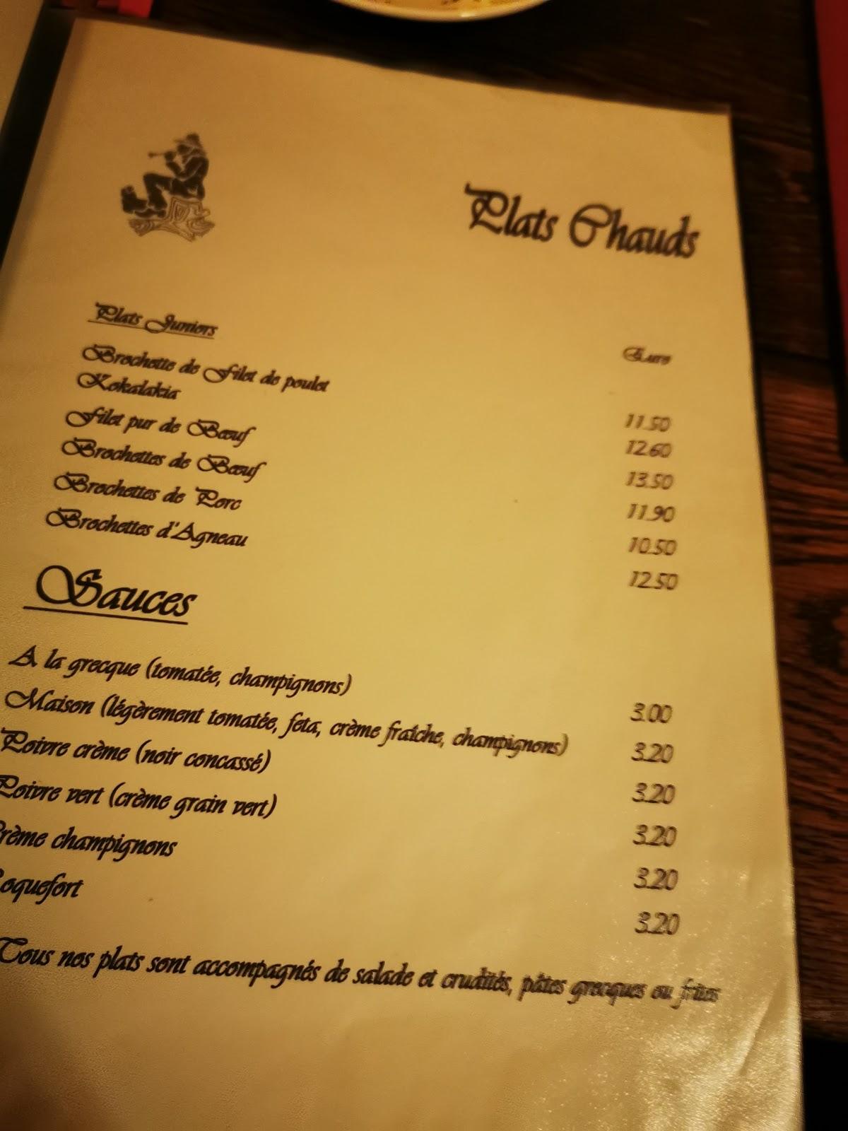 Menu au La Maison du Berger, Jurbise