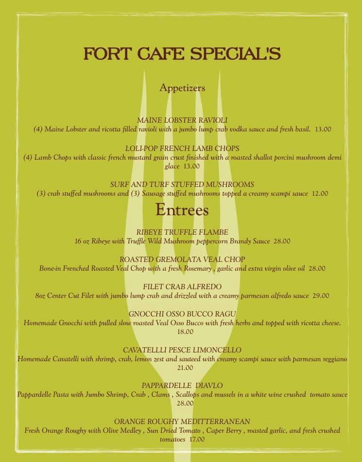 Menu at The Fort Cafe, Forty Fort