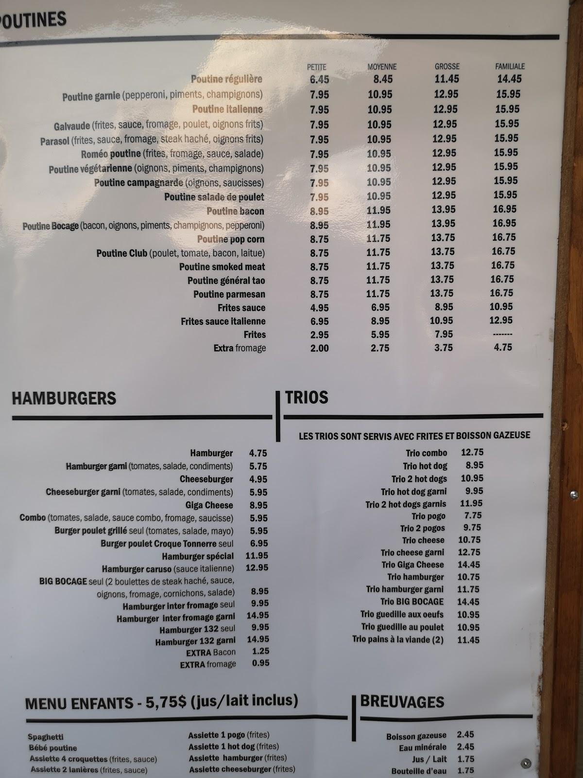 Menu au Restaurant Le Bocage, SaintJeanPortJoli