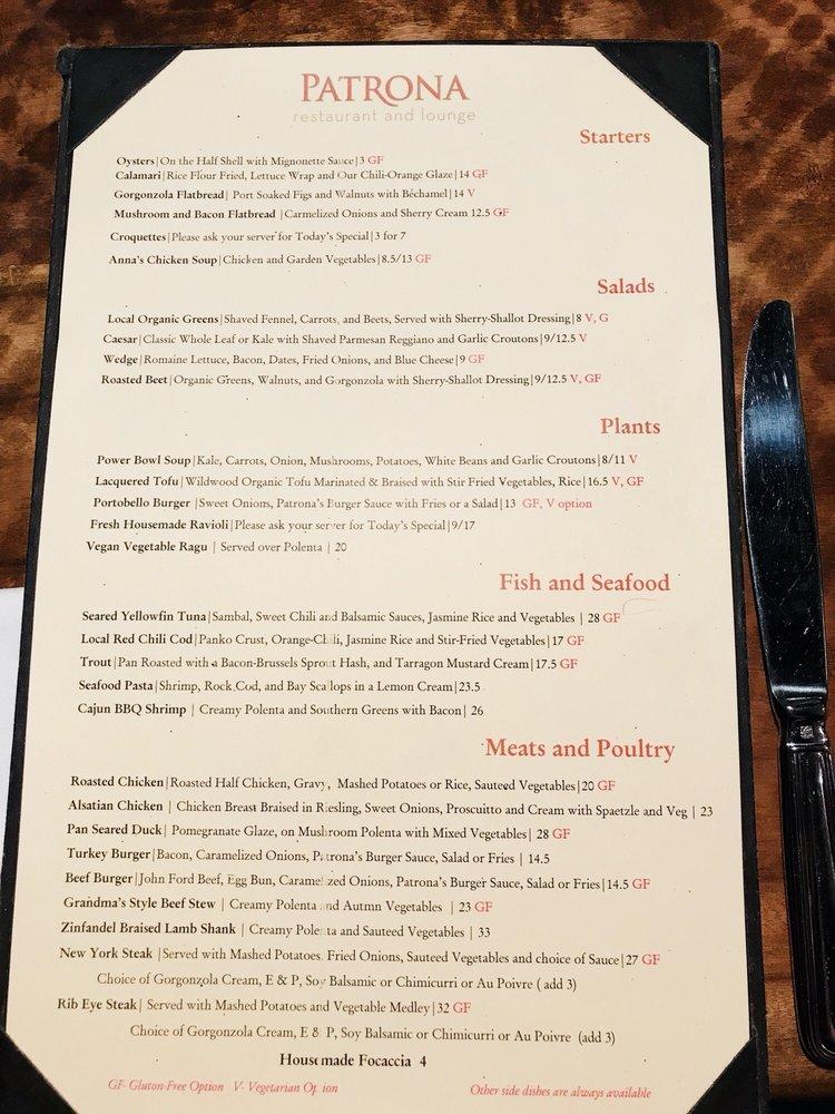Menu at Patrona pub & bar, Ukiah