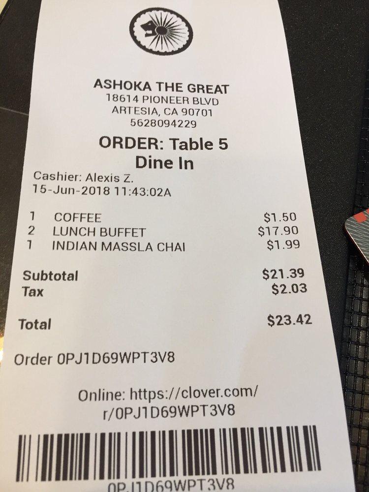 Menu at Ashoka The Great Cuisine Of India restaurant, Artesia