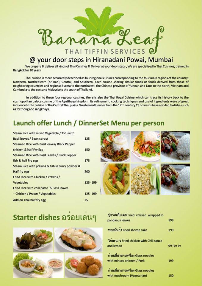 Banana Leaf Thai Food and Cooking Classes menu