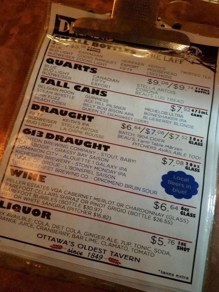 Menu at Chateau Lafayette pub & bar, Ottawa