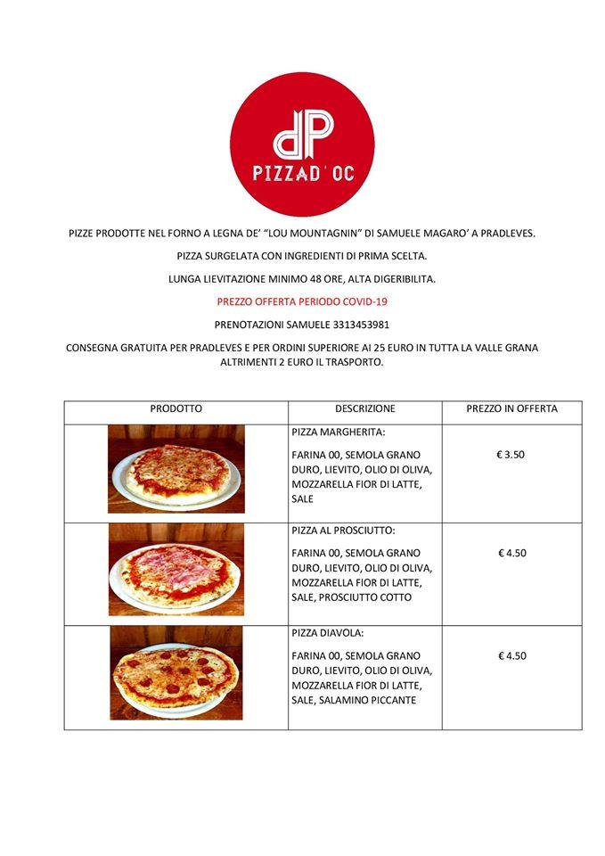 Menu di Pizzad'Oc Pradléves 