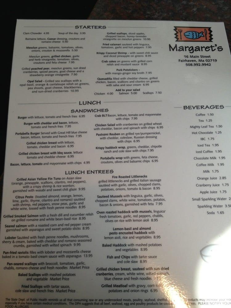 Menu at Margarets Restaurant, Fairhaven
