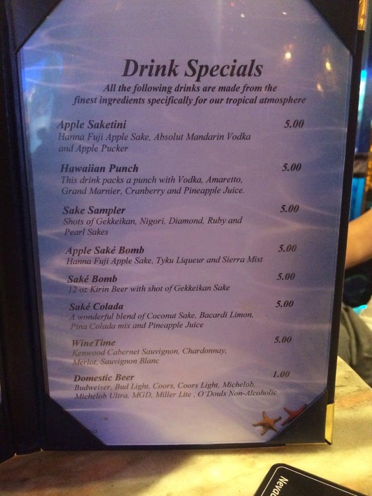 Menu at Oceano restaurant, Reno