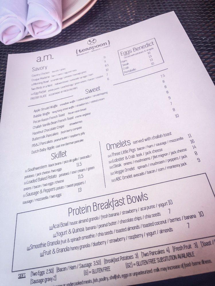 Menu at Teaspoon restaurant, Tucson