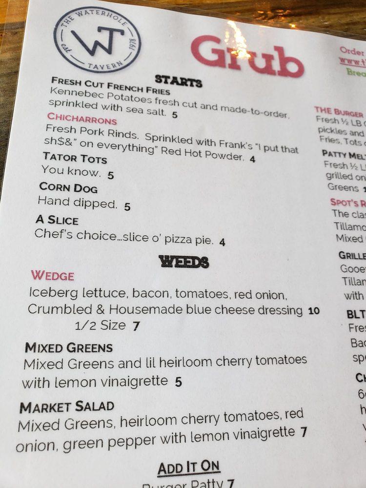 Menu at The Waterhole Tavern pub