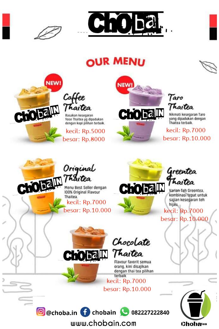 Menu at Choba.in thaitea cafe, Ciledug Kulon