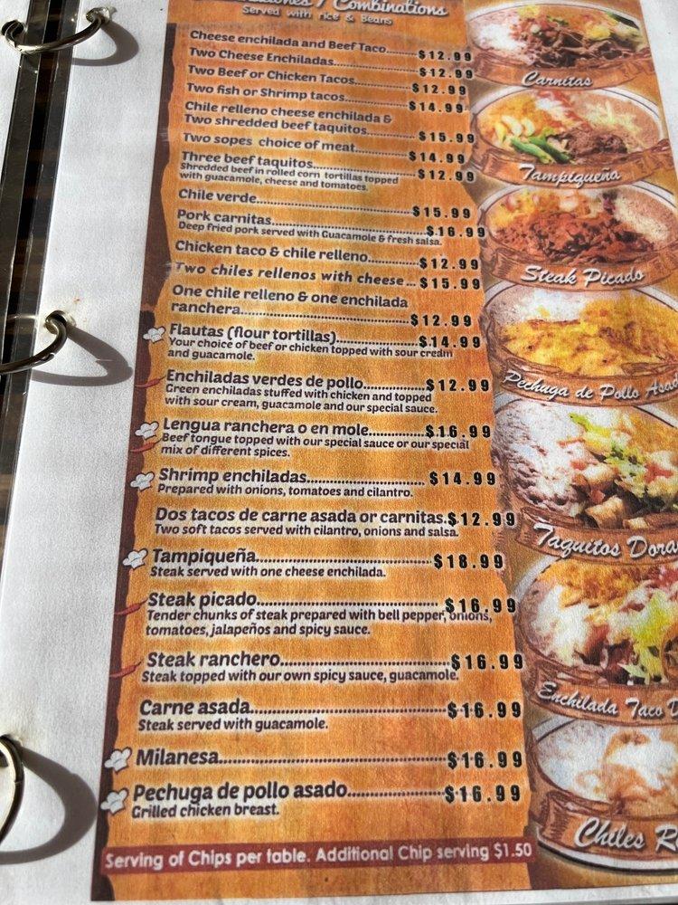 Menu at Cielito Lindo restaurant, Riverside