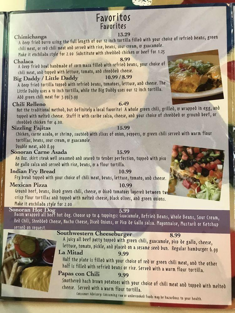 Menu at El Charro restaurant, Safford