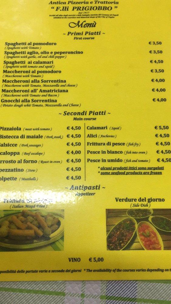 Menu da Antica Pizzeria Prigiobbo, Napoli