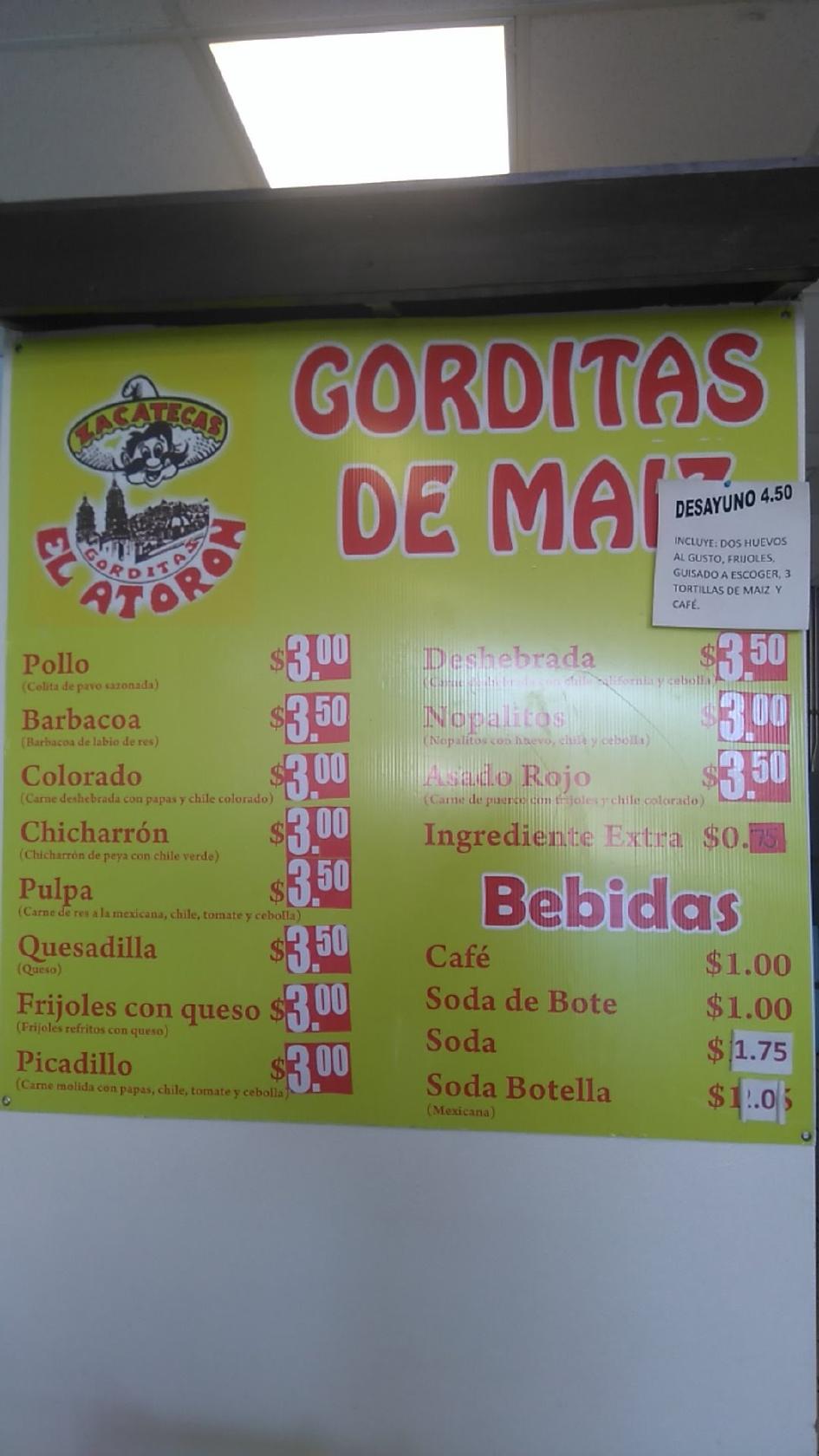 Carta del restaurante El Atoron, El Paso, N Loop Dr