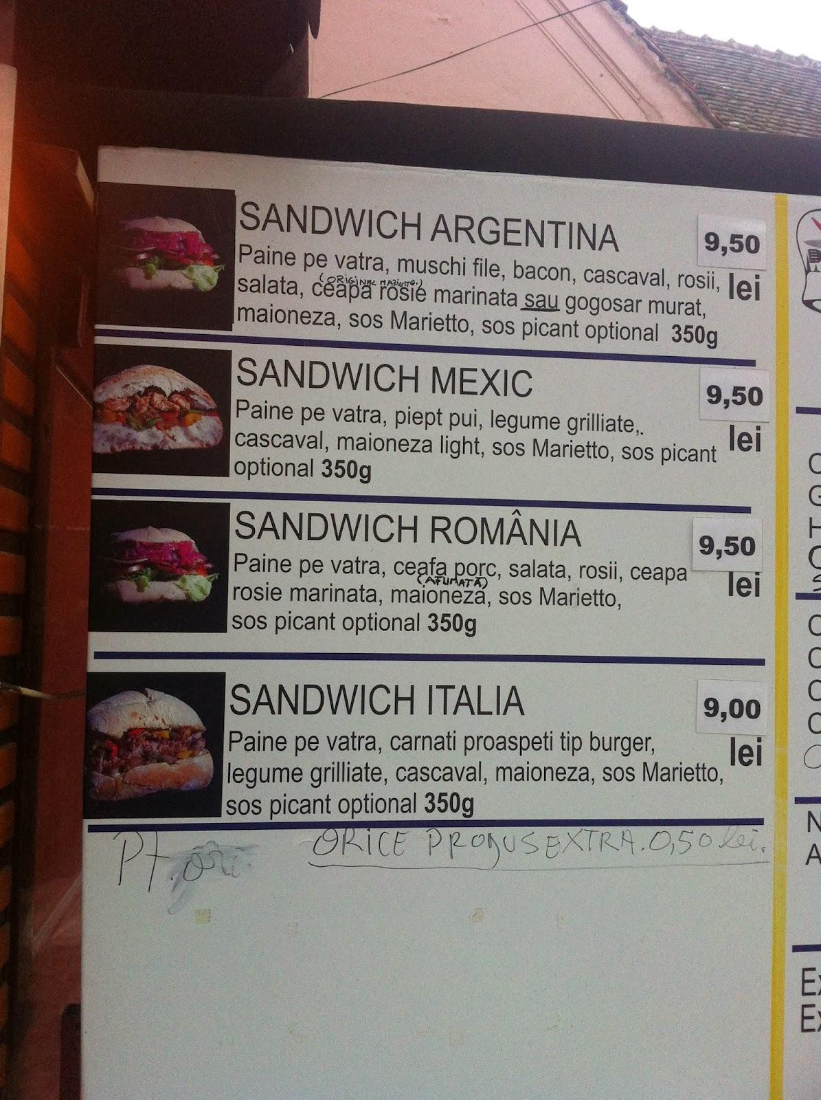 Menu at Marietto, Sibiu, Piata Habermann