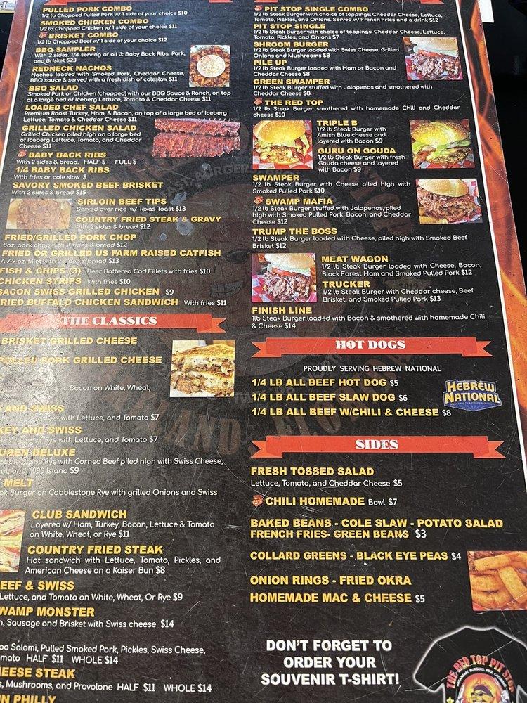 Menu at The Red Top Pit Stop BBQ, Lakeland, US Hwy 98 N