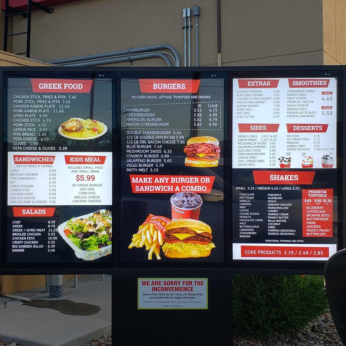 Menu at American Burgers restaurant, Tooele