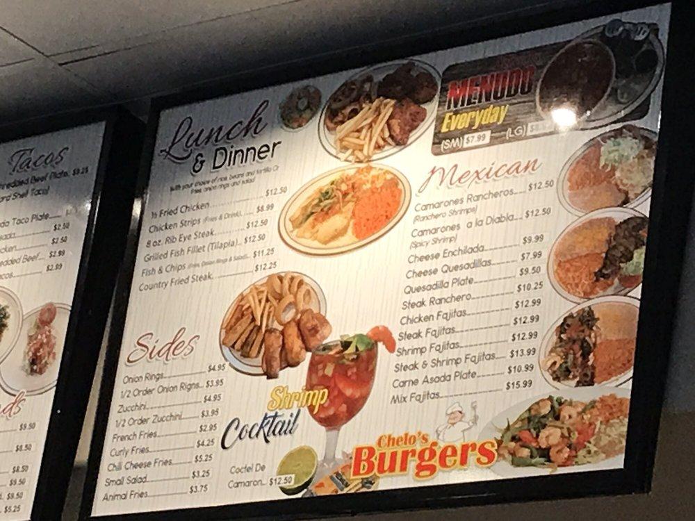 Menu at Chelo's Burger restaurant, Indio