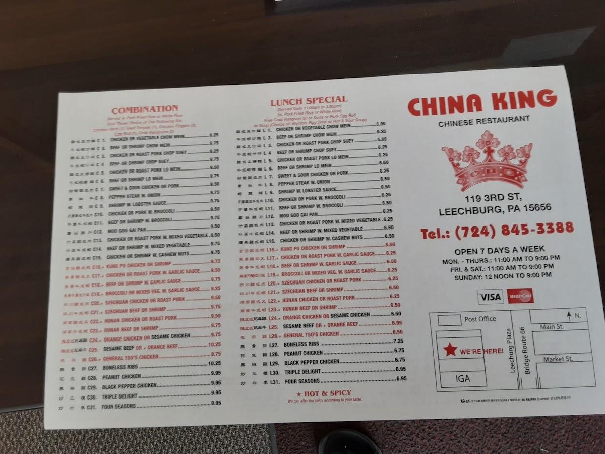 Menu At China King Restaurant Leechburg 119 3rd St