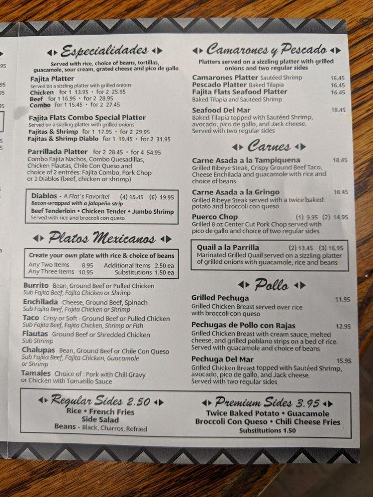 Menu at Fajita Flats restaurant, Houston, Fondren Rd