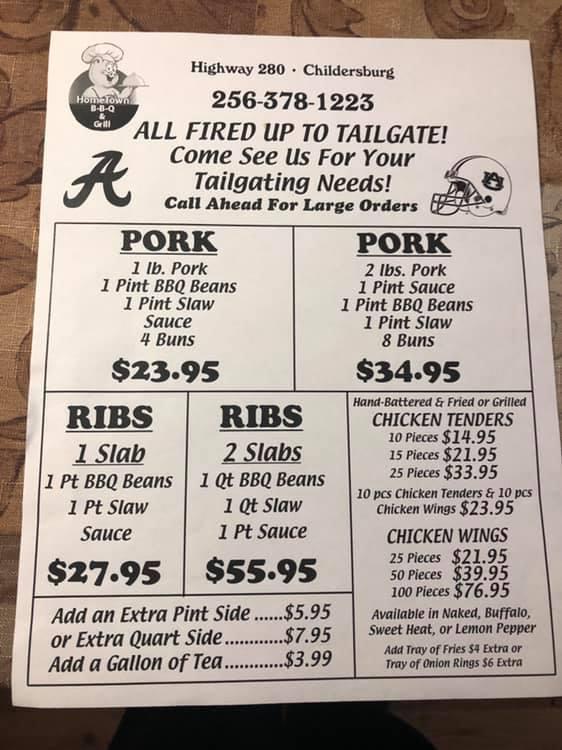 Menu at Hometown BBQ & Grill, Childersburg