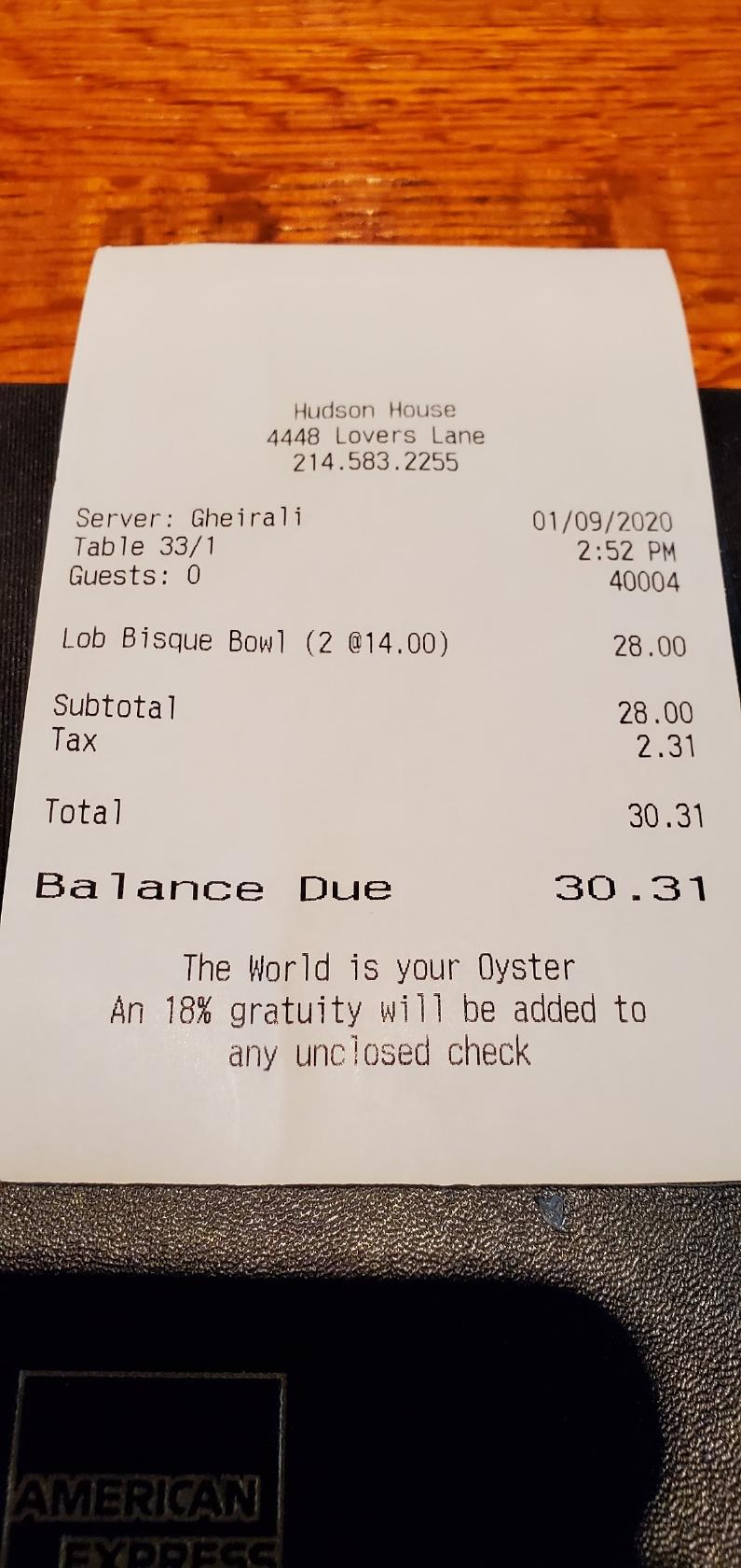 Menu at Hudson House pub & bar, Dallas, Lovers Ln