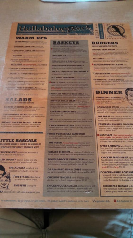 Menu at Hullabaloo Diner restaurant, College Station, Farm to Market Rd ...