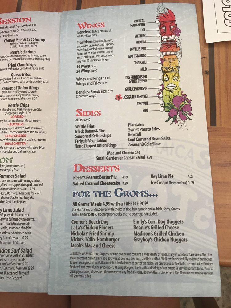 Menu at Long Doggers restaurant, Cocoa Beach