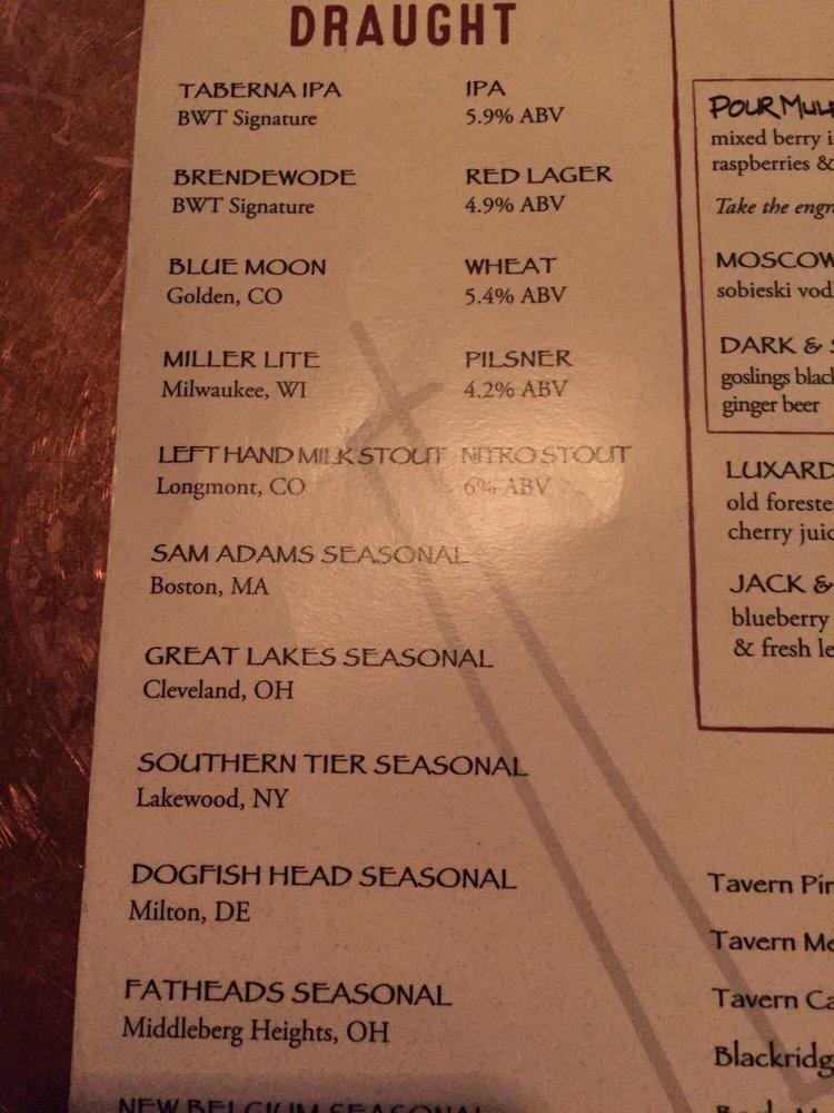 Menu at Burntwood Tavern restaurant, Solon, Solon Rd