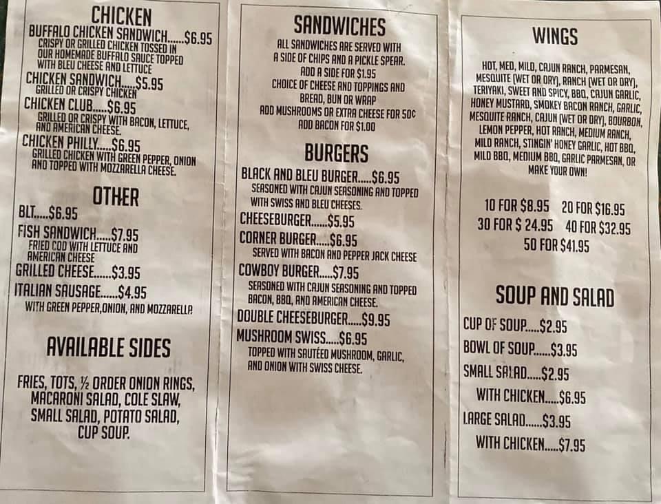 Menu at Corner Bar, Austinburg, OH-45