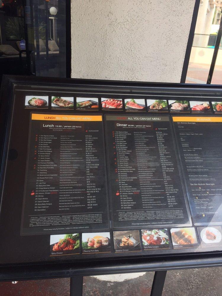 Carta de Gen Korean BBQ House, West Covina