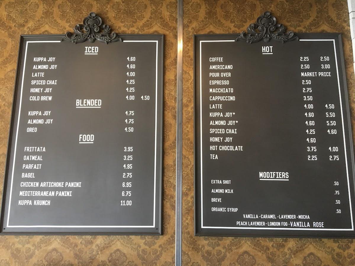 Menu at Kuppa Joy Coffee House, Clovis, 518 Clovis Ave