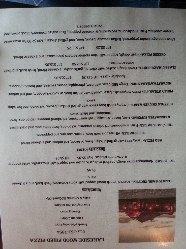 Menu at Lakeside Wood Fire Pizza pizzeria, North Vernon, IN3