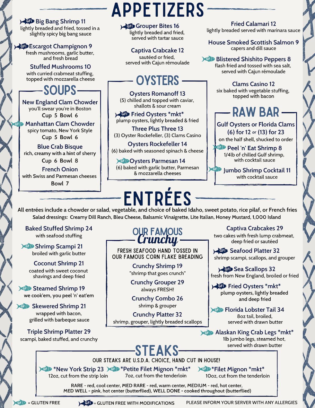 Menu at Timbers Restaurant, Sanibel