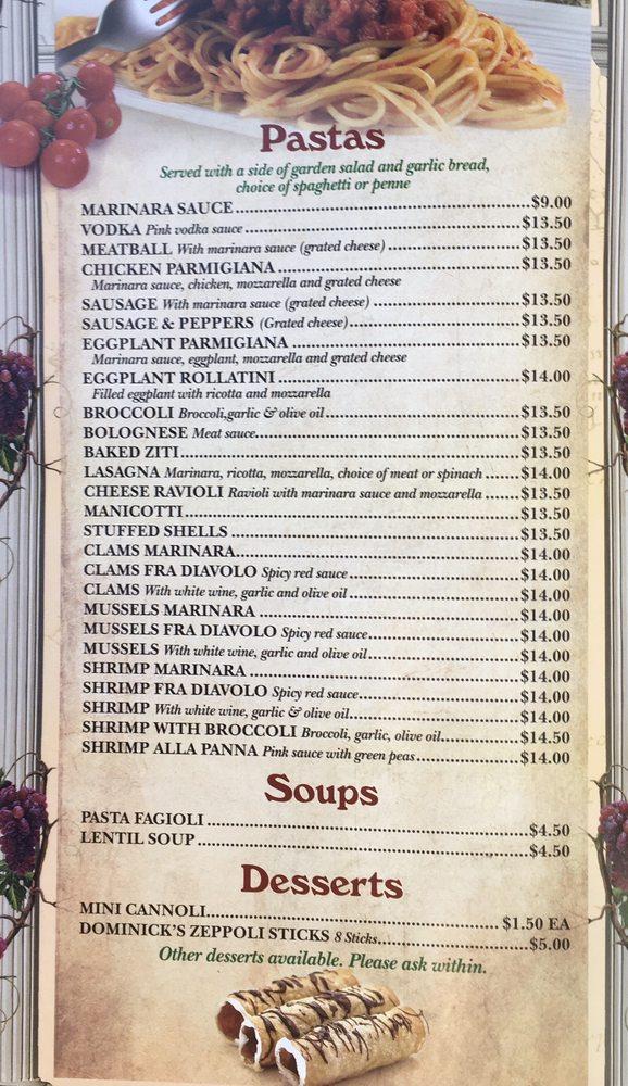 Menu at Dominick's Pizza Liberty Corner pizzeria, Bernards