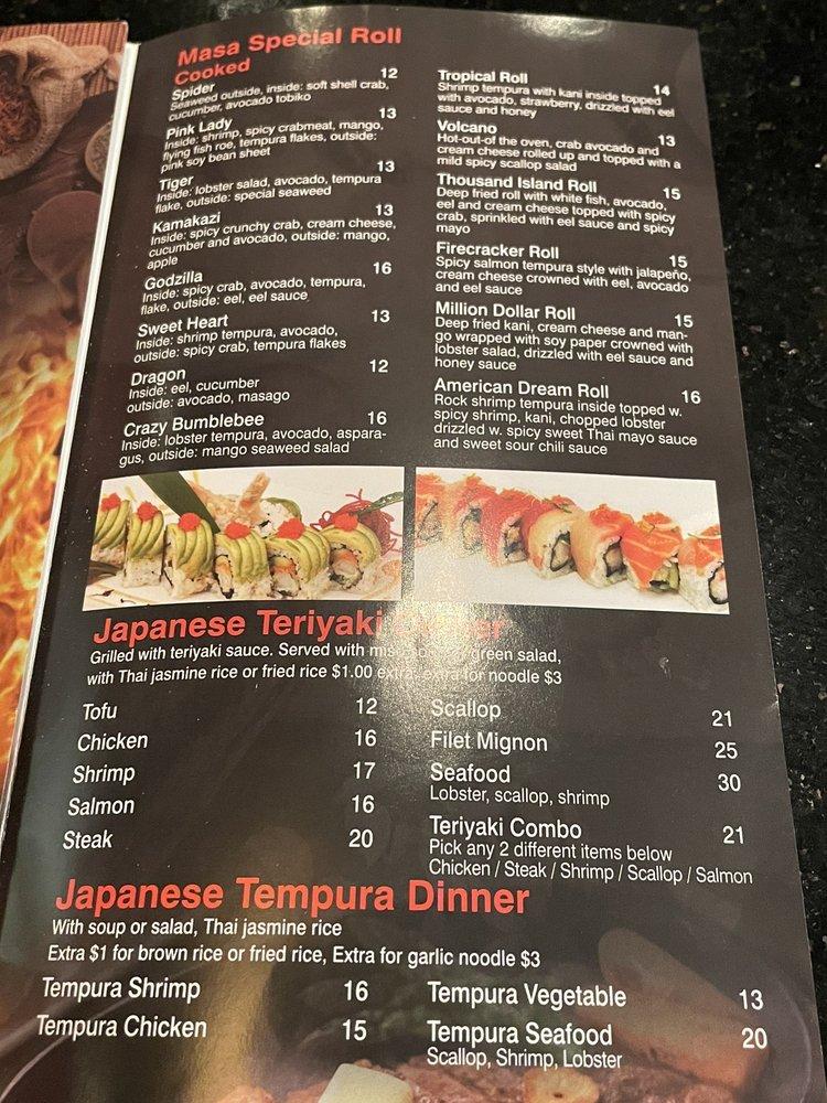 Menu at Masa Hibachi Sushi & Bar, Wyomissing