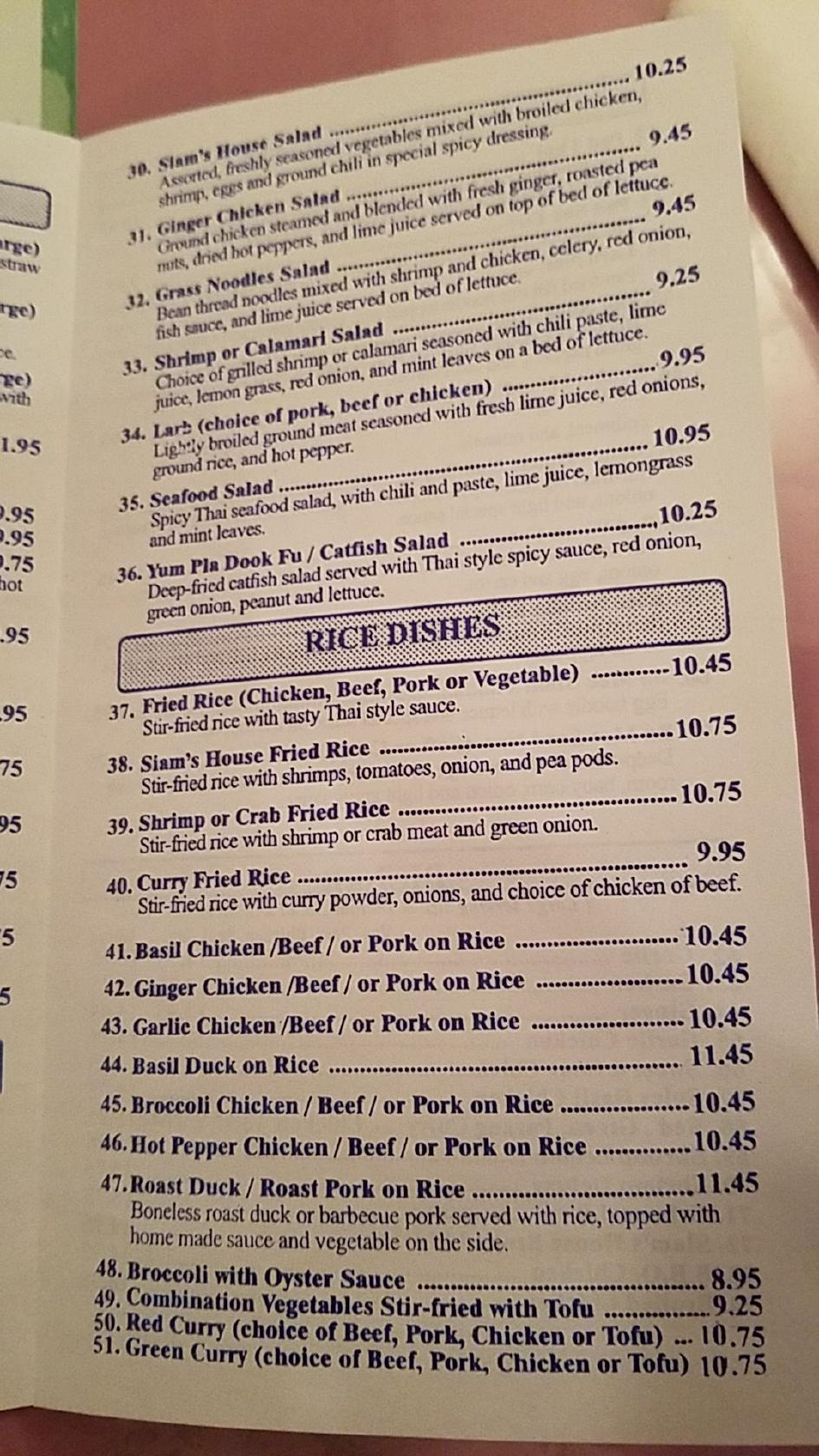 Menu at Siam's House Restaurant, Niles