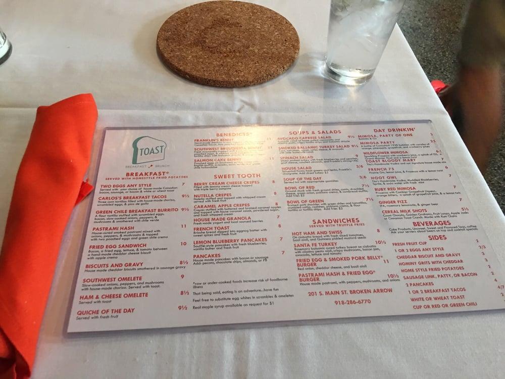 Menu at Toast restaurant, Broken Arrow