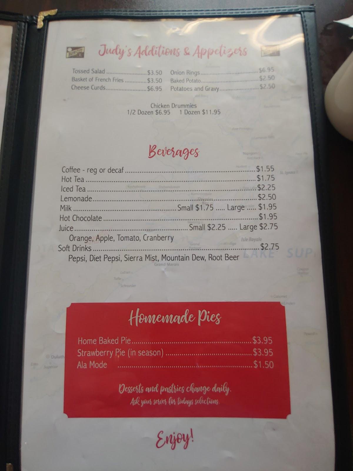 Menu at Judy's Cafe, Two Harbors, 623 7th Ave