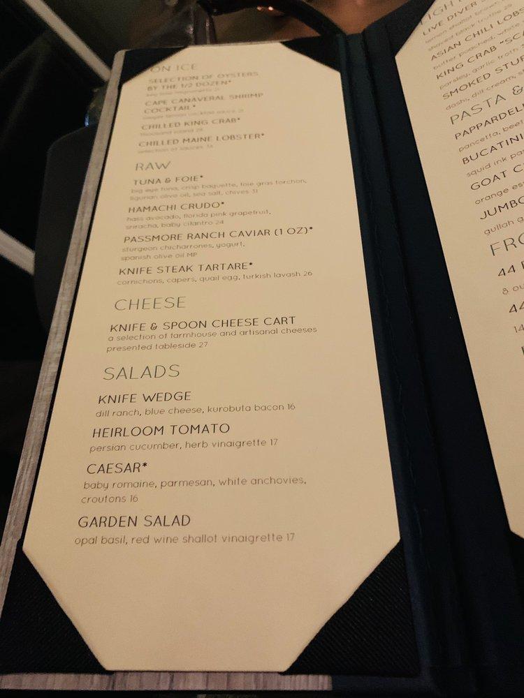 Menu at Knife & Spoon steakhouse, Orlando, Central Florida Pkwy