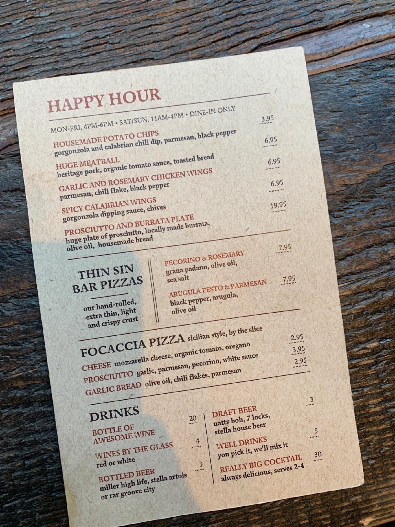 Menu at Stella Barra Pizzeria & Wine Bar, North Bethesda