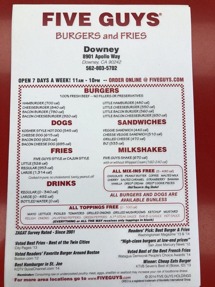 Carta de comida rápida Five Guys, Downey