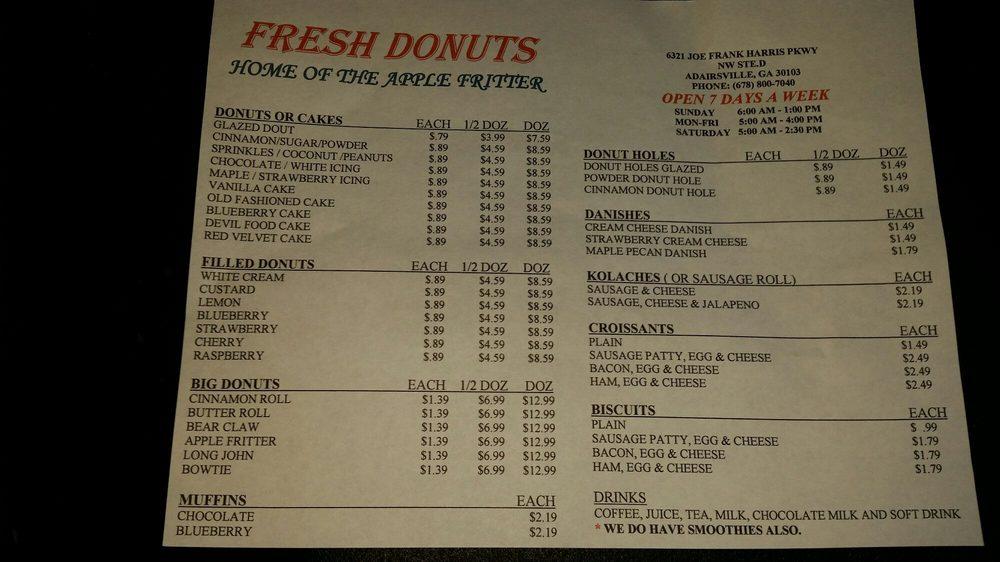 Menu at Fresh Donuts, Adairsville