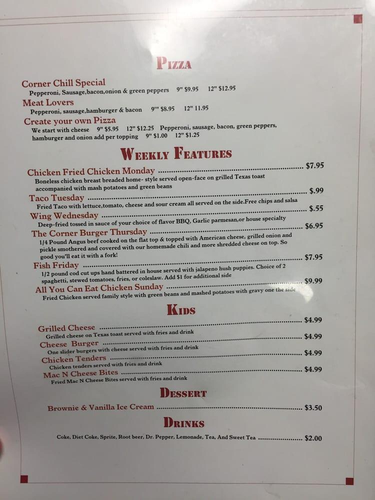 Menu at Corner Chill and Grill pub & bar, Belleville