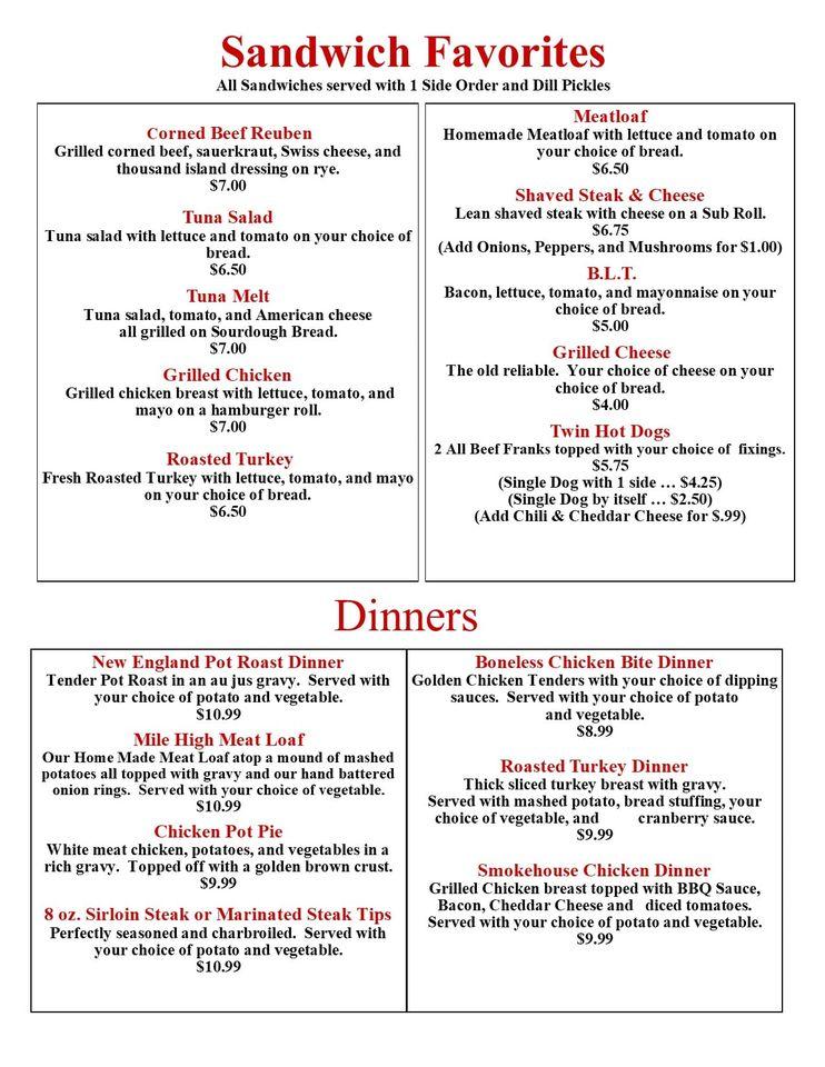 Menu at Alice's Last Stop restaurant, Dighton