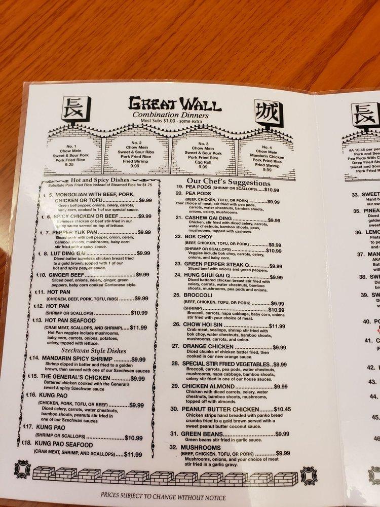 Menu at Great Wall Restaurant, Boise, W Overland Rd