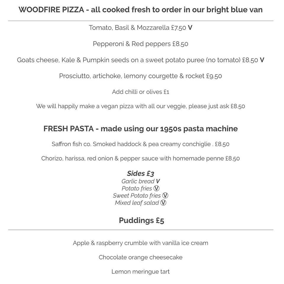 Menu at Bonnefirebox cafe, Saffron Walden