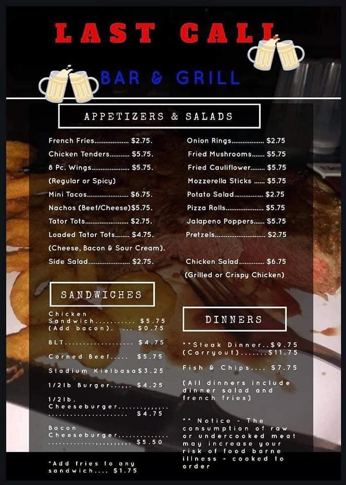 Menu at Last Call Bar and Grill, Eastpointe