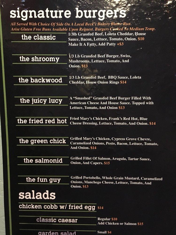 Menu at The Burger Joint restaurant, Arcata